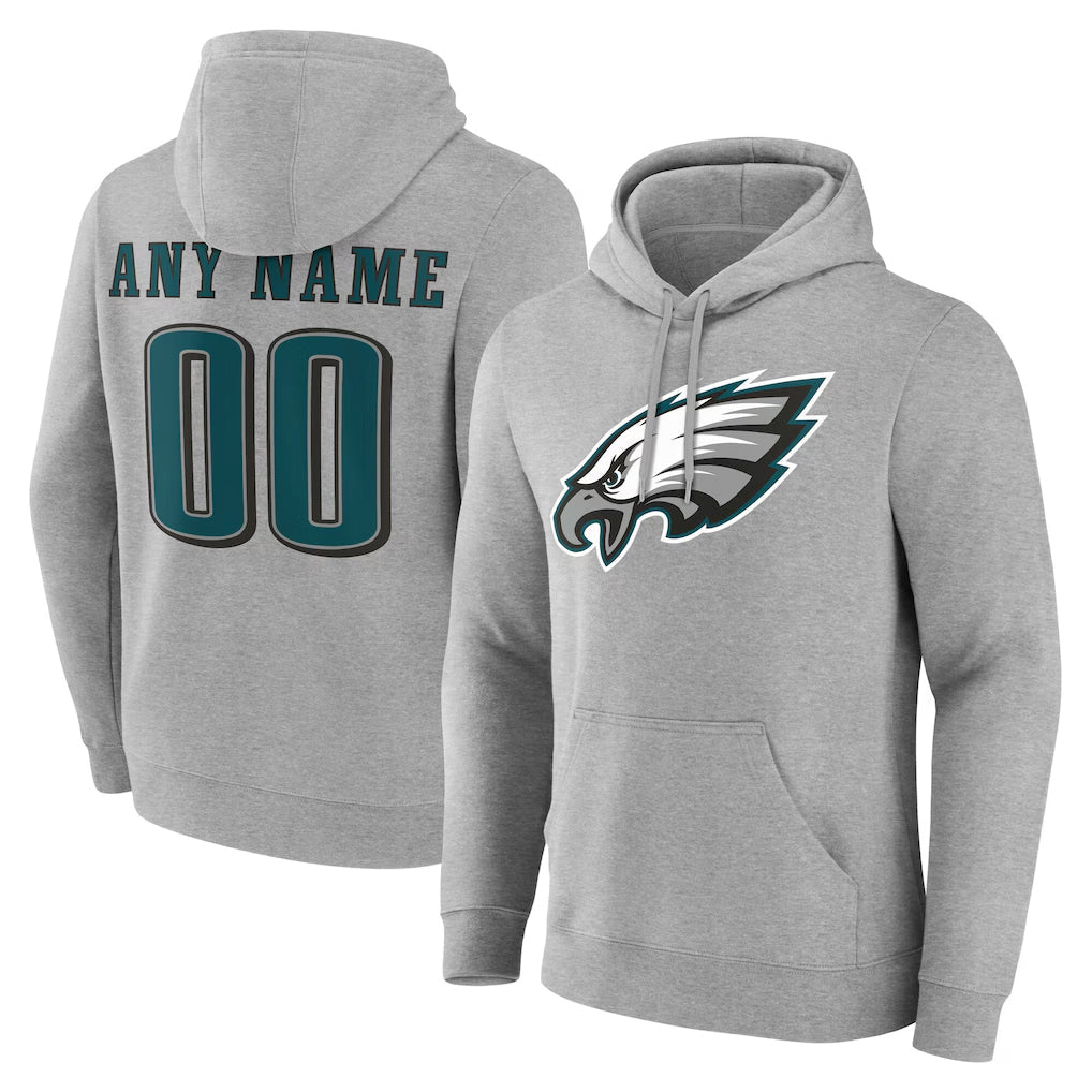 Friene Custom P.Eagles Gray LOGO Pullover Hoodies Home Game Any Name & Numbers Stitched Jerseys