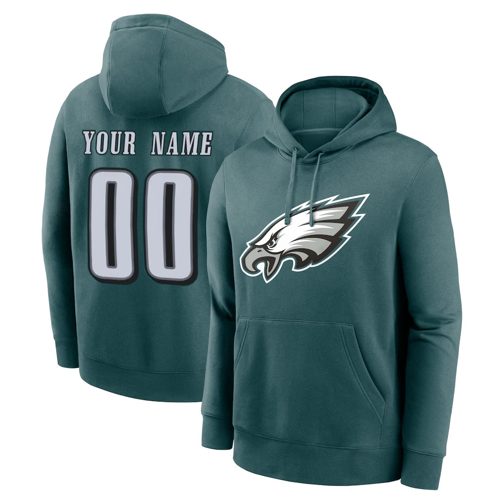 Friene Custom P.Eagles Midnight Green Performance Pullover Hoodies Home Game Any Name & Numbers Stitched Jerseys