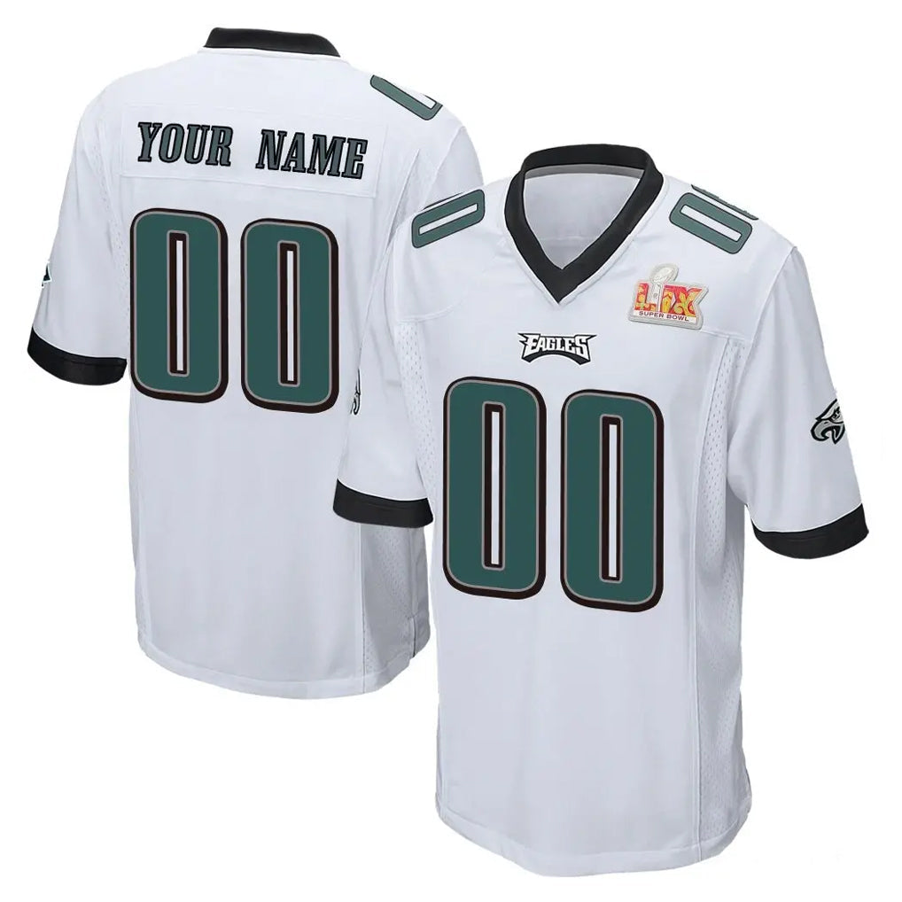 Friene Custom P.Eagles White Super Bowl LIX Home Game Any Name & Numbers Stitched Jerseys