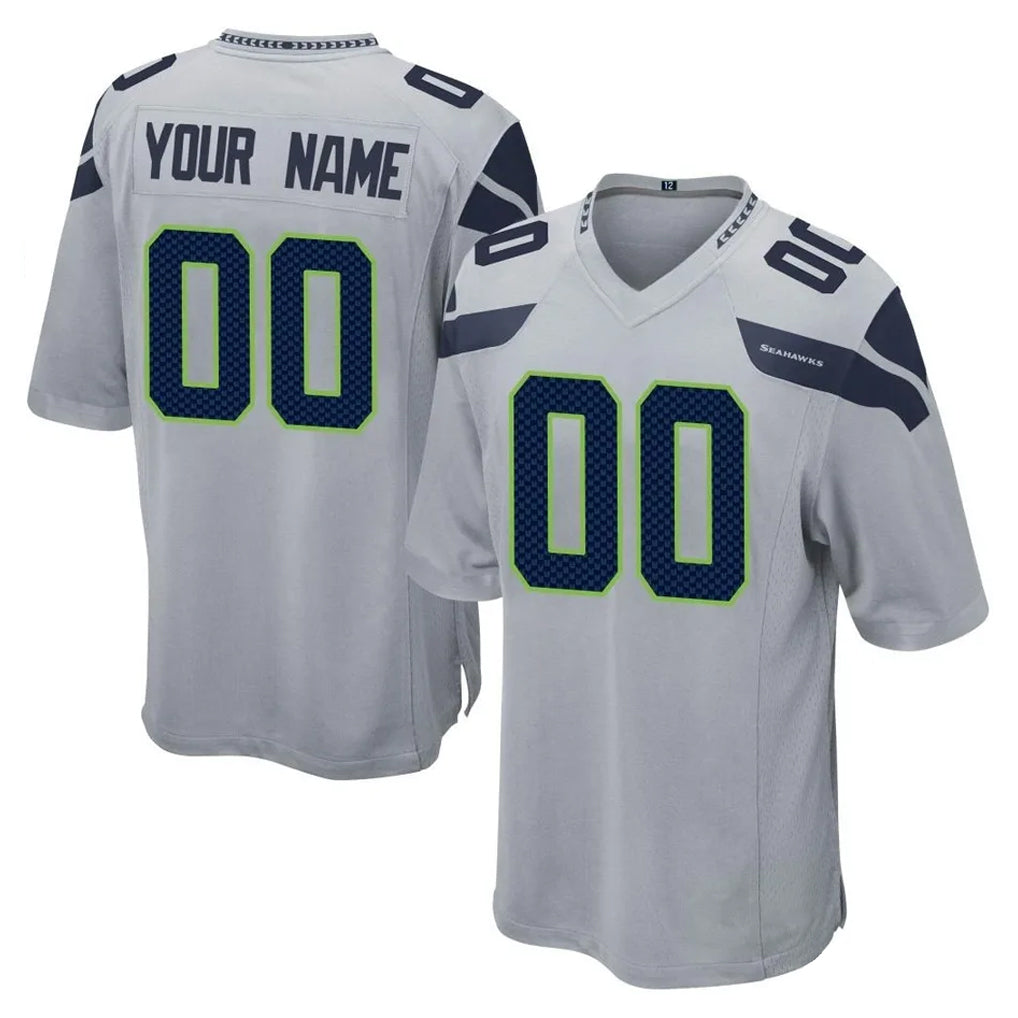 Friene Custom S.Seahawks Gray Home Game Any Name & Numbers Stitched Jerseys