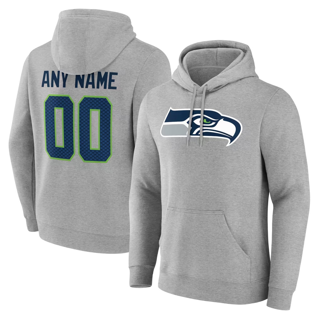 Friene Custom S.Seahawks Gray LOGO Pullover Hoodies Game Any Name & Numbers Stitched Jerseys