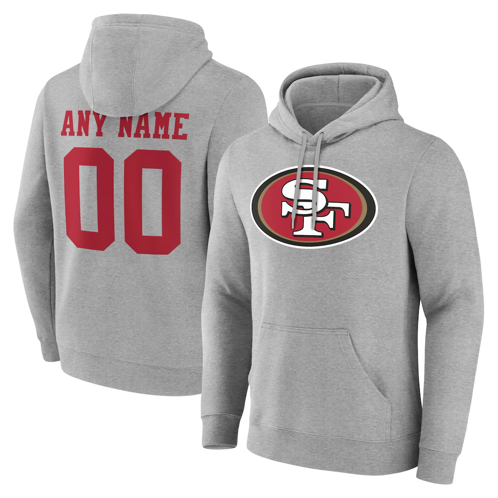Friene Custom SF.49ers Gray Team Authentic Personalized Name & Number Hoodie Stitched Jerseys