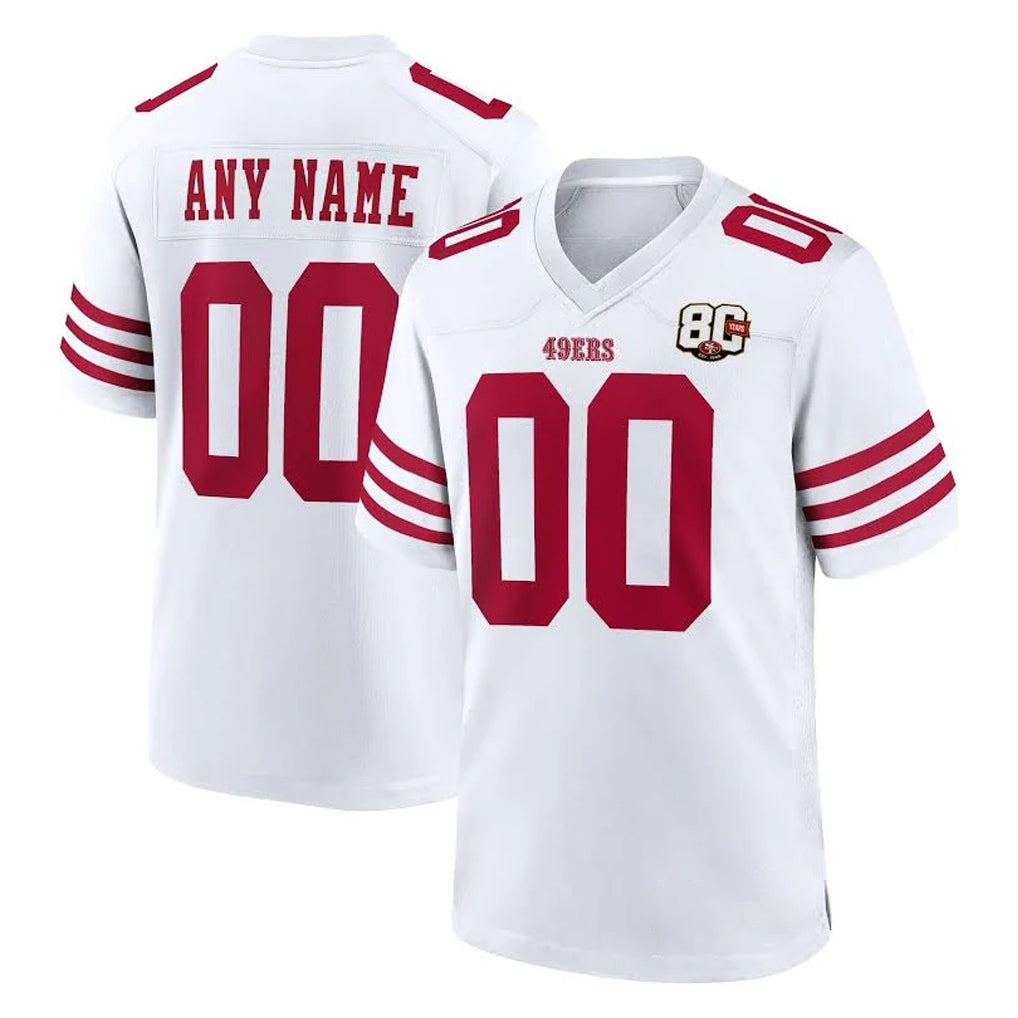 Friene Custom SF.49ers White 80th Game Home Any Name & Numbers Stitched Jerseys