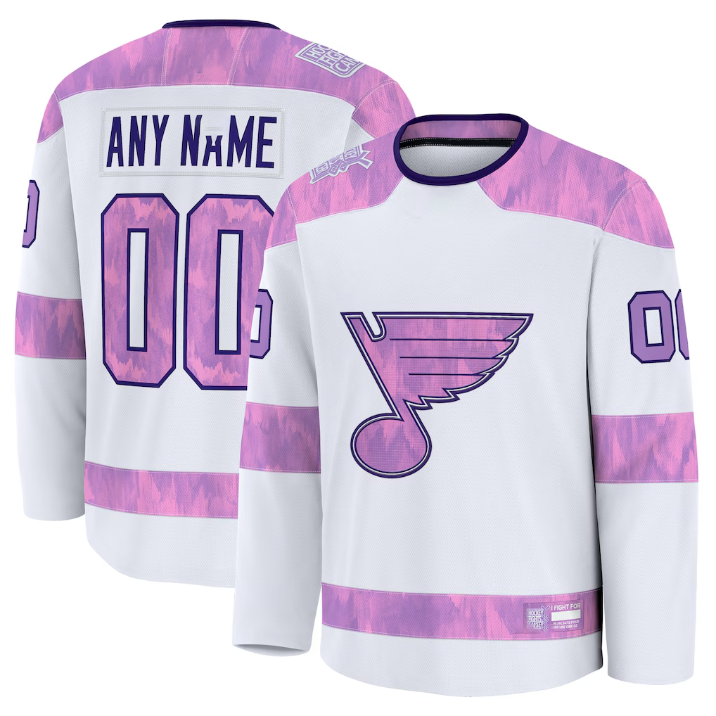 Friene Custom SL.Blues White 2024 Hockey Fights Cancer Practice Jerseys
