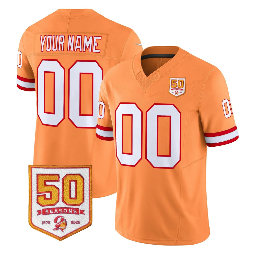 Friene Custom TB.Buccaneers 76' Orange 50th Season Vapor Limited Home Game Any Name & Numbers Stitched Jerseys