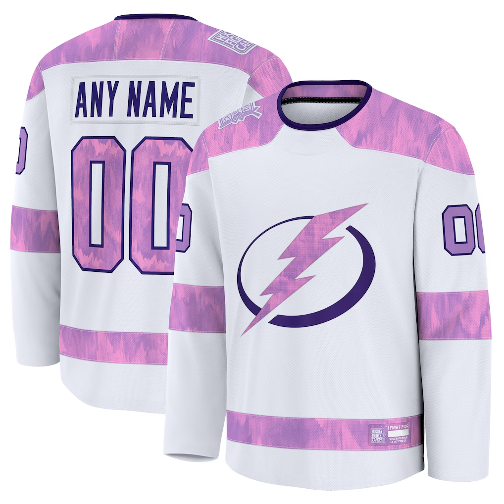 Friene Custom TB.Lightning White 2024 Hockey Fights Cancer Practice Jerseys