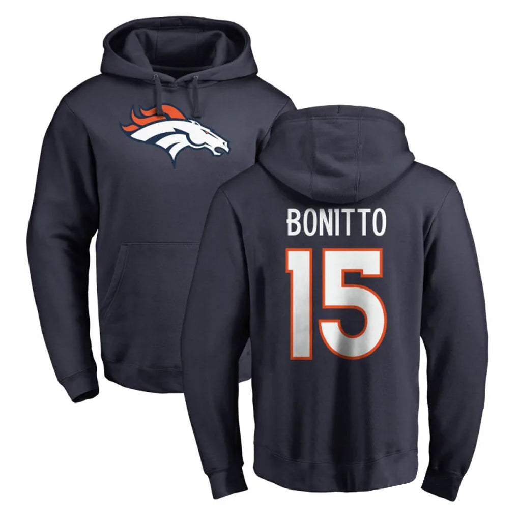 Friene D.Broncos #15 Nik Bonitto Player Navy Pullover Hoodie Limited Stitched Jerseys