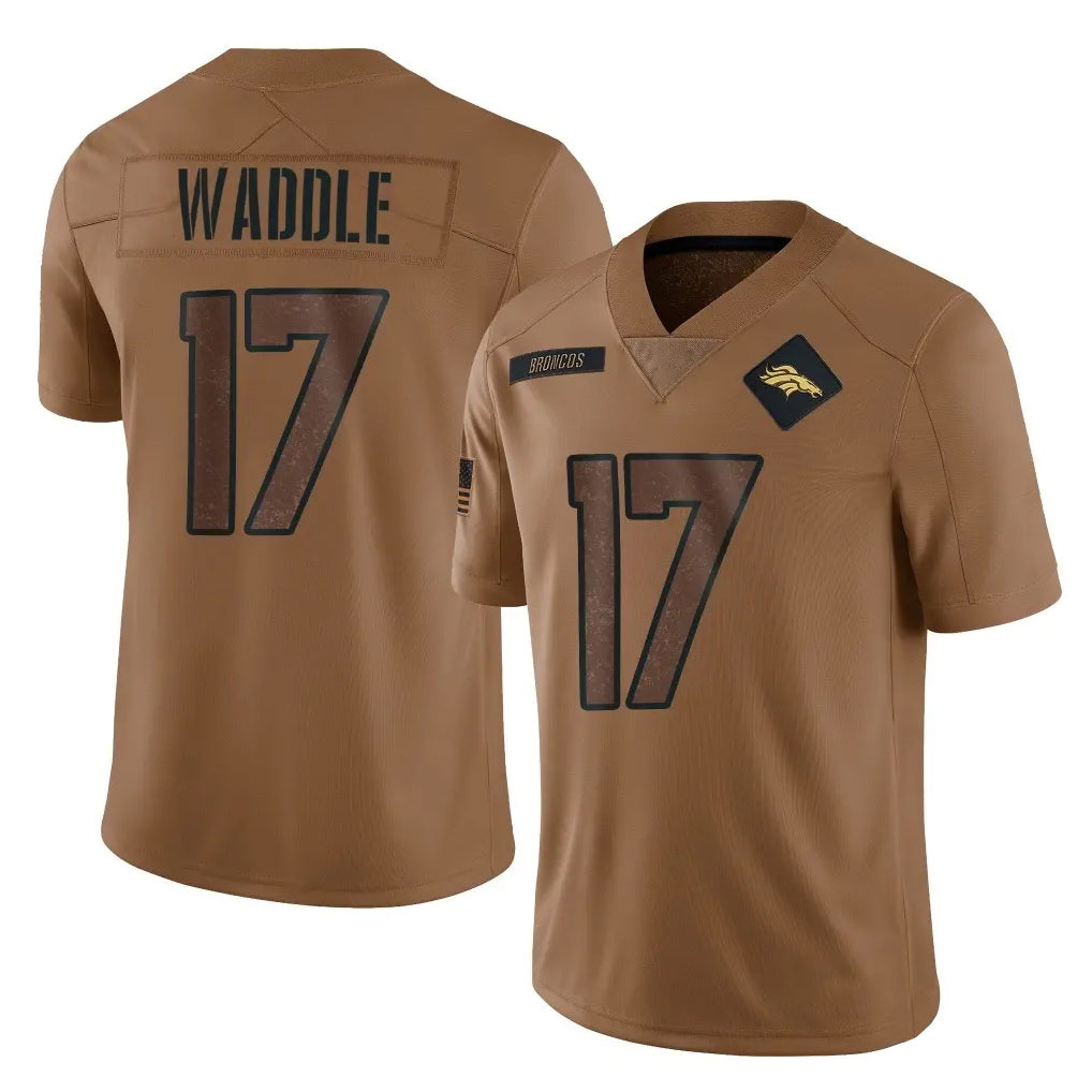 Friene D.Broncos #17 Jaylen Waddle Player Brown Salute To Service Limited Stitched Jerseys