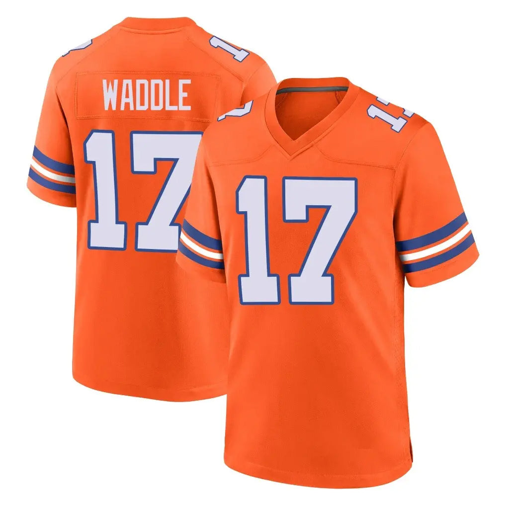Friene D.Broncos #17 Jaylen Waddle Player Orange Alternate Collection Throwback Game Stitched Jerseys