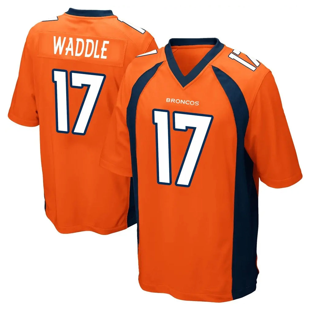 Friene D.Broncos #17 Jaylen Waddle Player Orange Color Home Game Stitched Jerseys