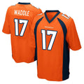 Friene D.Broncos #17 Jaylen Waddle Player Orange Color Home Game Stitched Jerseys