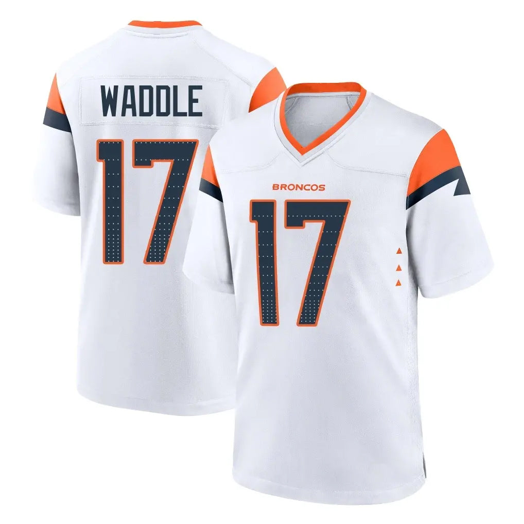 Friene D.Broncos #17 Jaylen Waddle Player White Home Game Stitched Jerseys