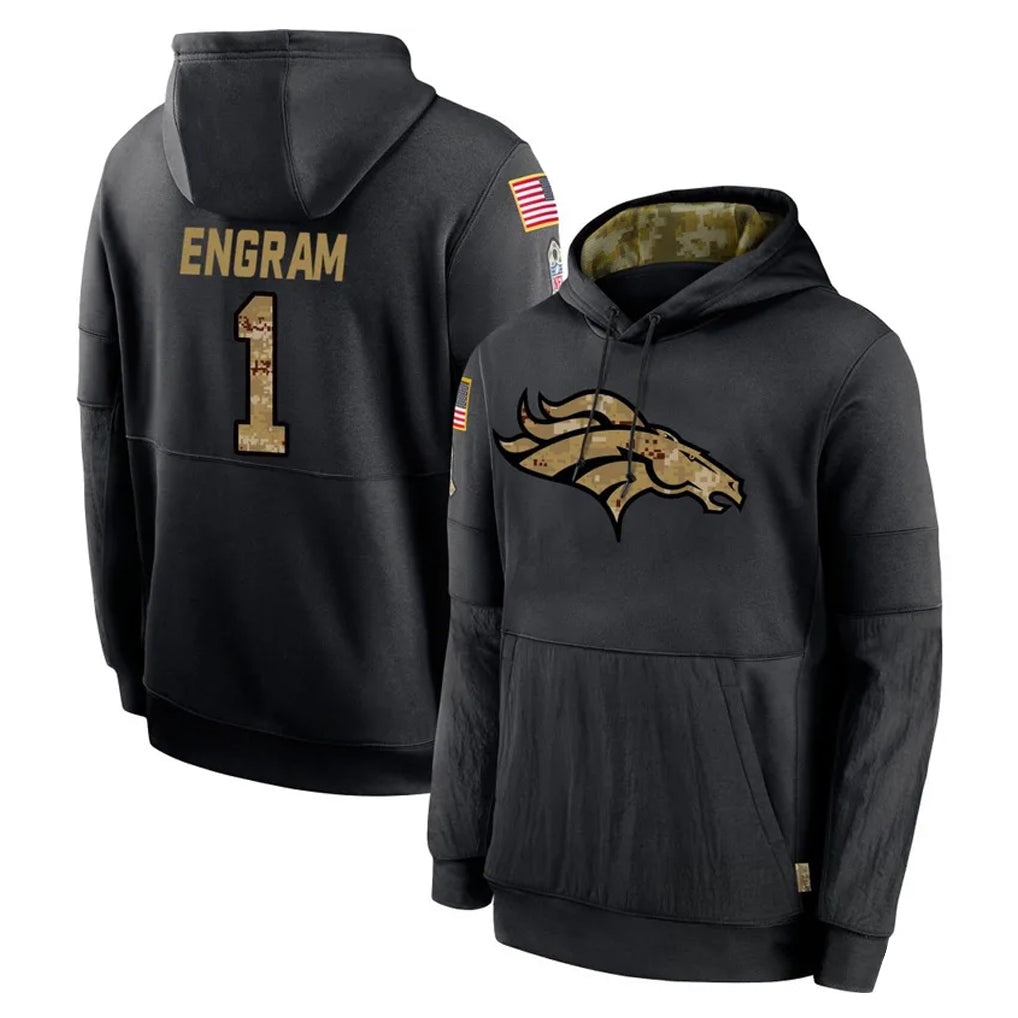 Friene D.Broncos #1 Evan Engram Player Black Salute to Service Pullover Hoodies Limited Stitched Jerseys