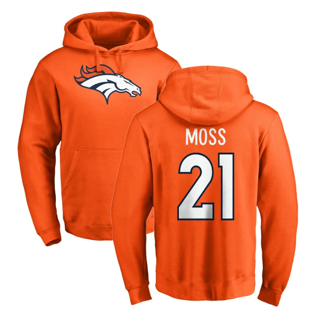 Friene D.Broncos #21 Riley Moss Player Orange Pullover Hoodie Limited Stitched Jerseys