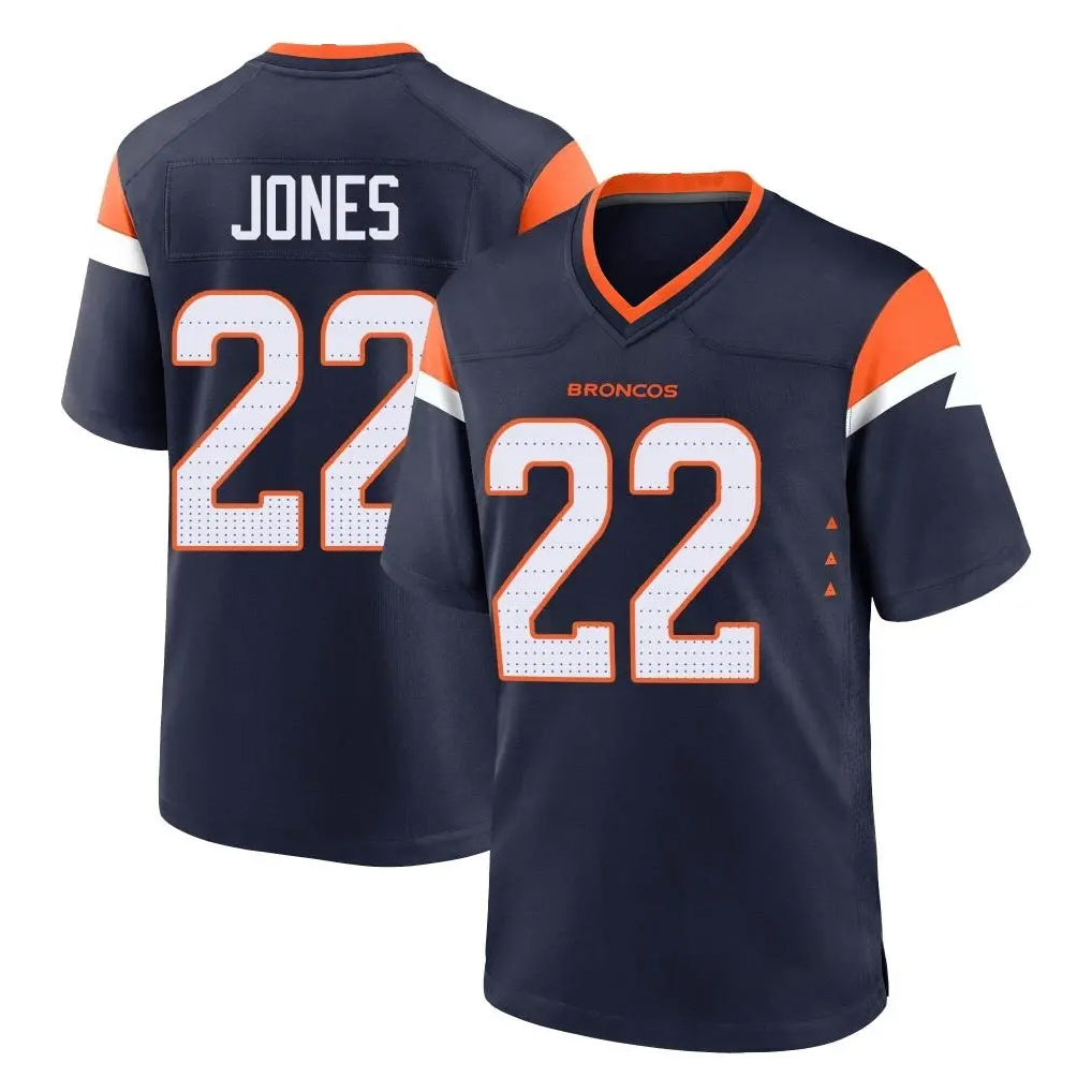 Friene D.Broncos #22 Brandon Jones Player Navy Home Game Stitched Jerseys
