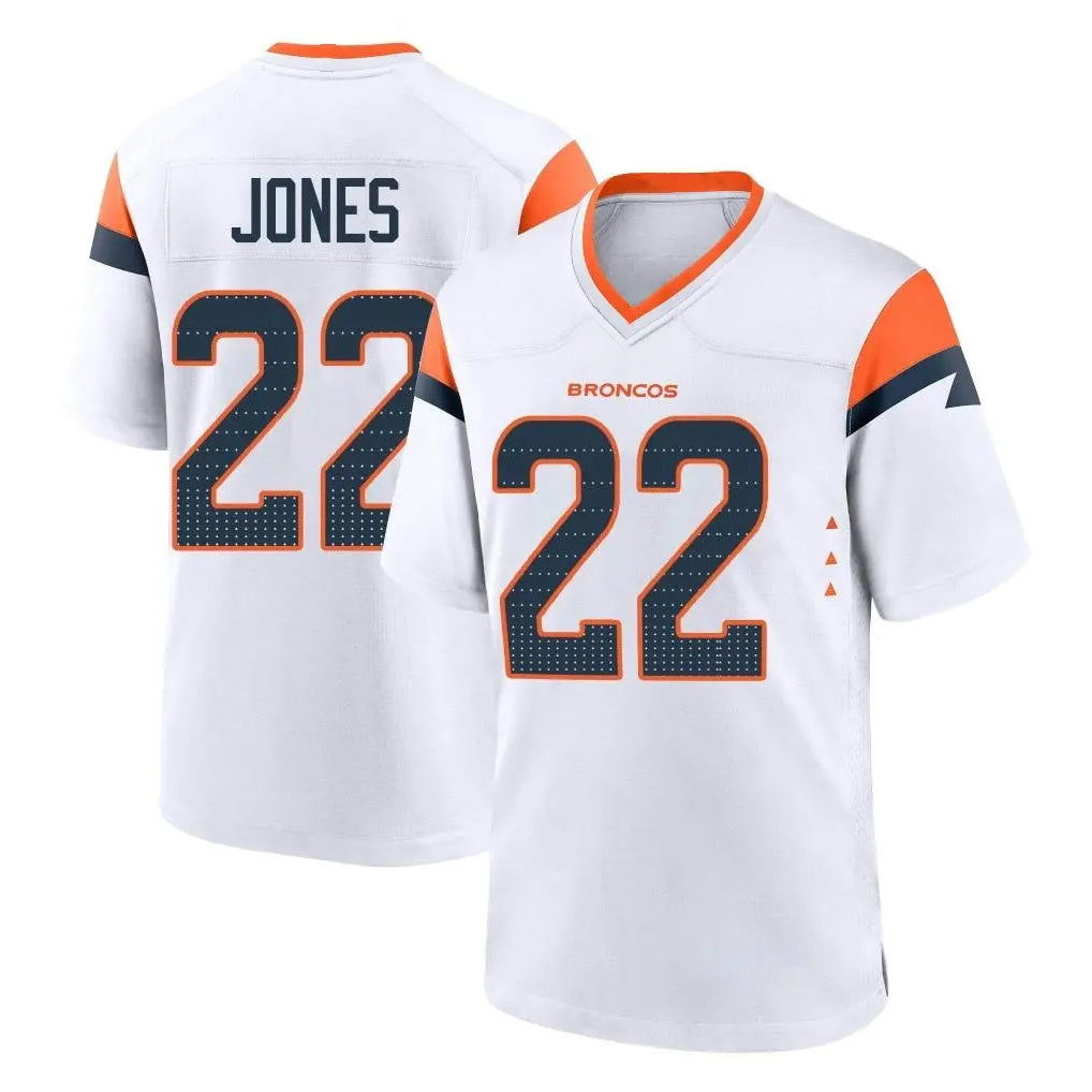 Friene D.Broncos #22 Brandon Jones Player White Home Game Stitched Jerseys