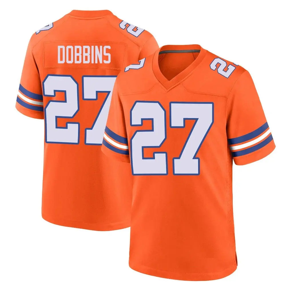 Friene D.Broncos #27 J.K. Dobbins Player Orange Alternate Collection Throwback Game Stitched Jerseys