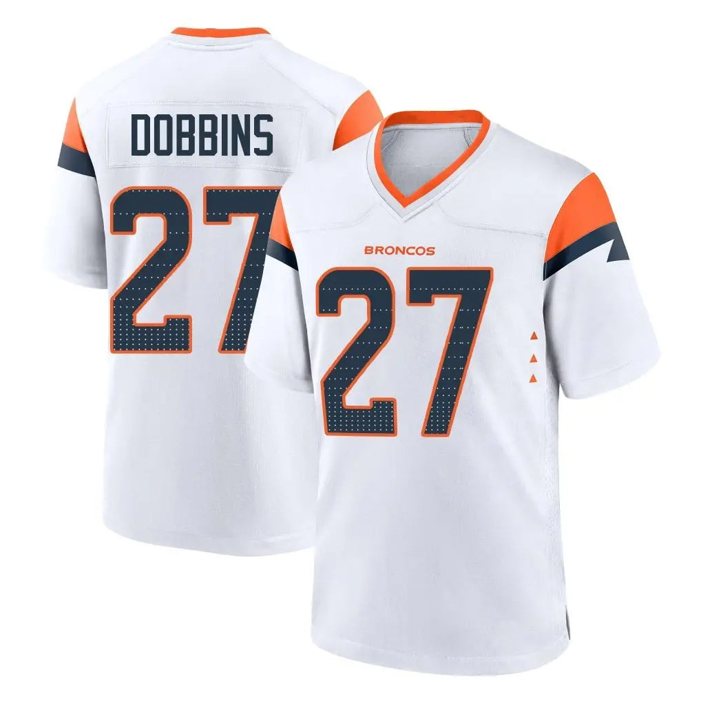 Friene D.Broncos #27 J.K. Dobbins Player White Home Game Stitched Jerseys