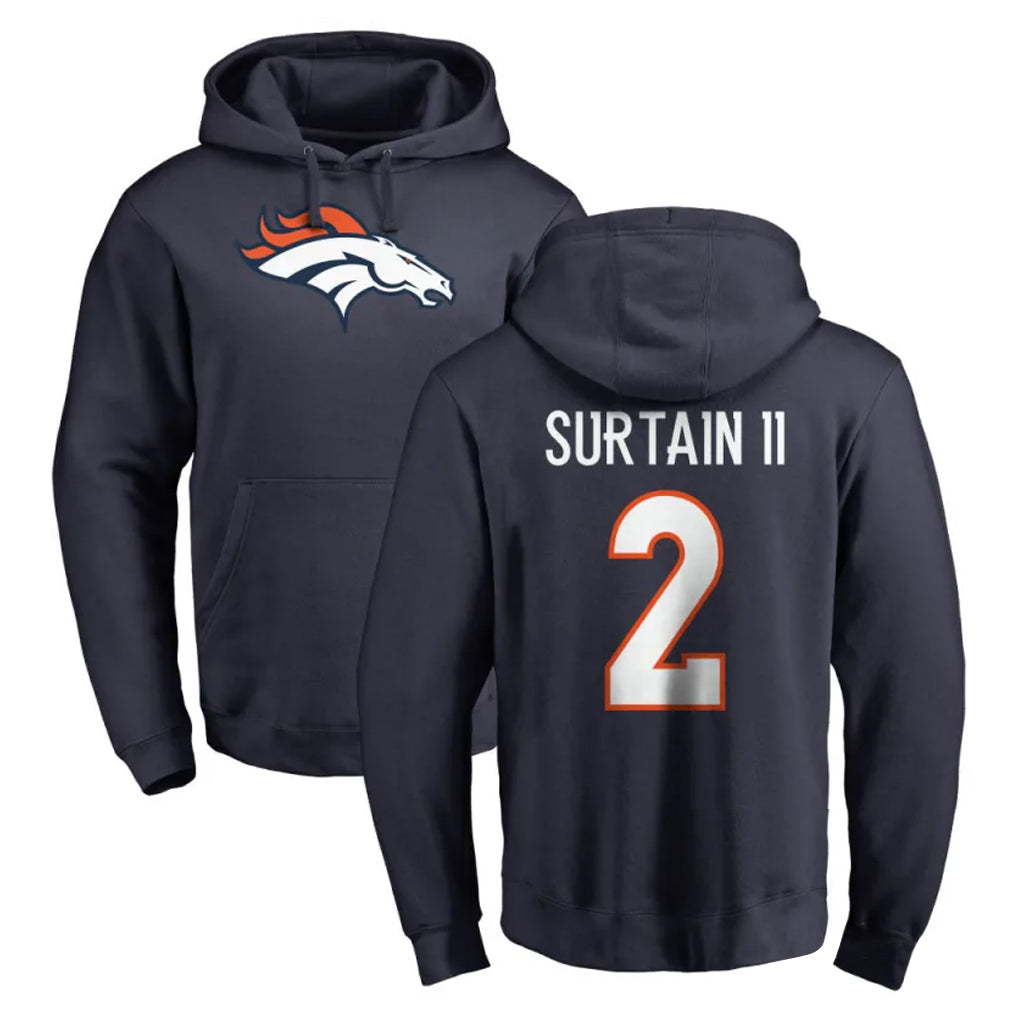 Friene D.Broncos #2 Pat Surtain II Player Navy Pullover Hoodie Limited Stitched Jerseys
