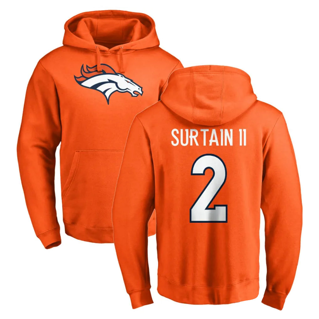 Friene D.Broncos #2 Pat Surtain II Player Orange Pullover Hoodie Limited Stitched Jerseys