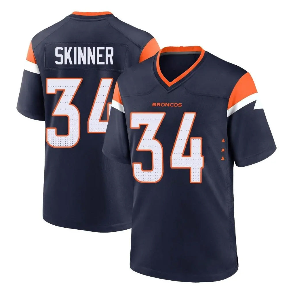 Friene D.Broncos #34 JL Skinner Player Navy Home Game Stitched Jerseys
