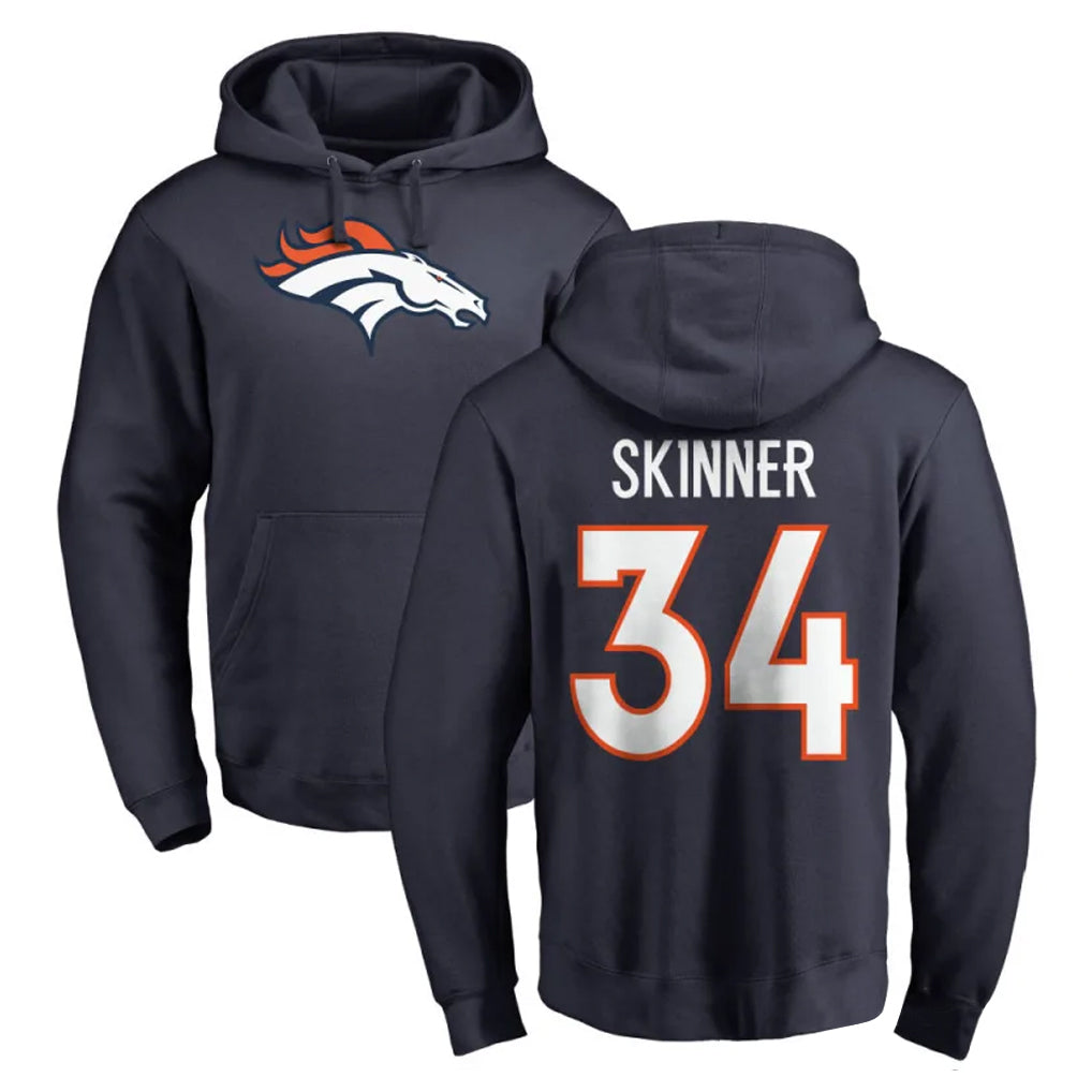 Friene D.Broncos #34 JL Skinner Player Navy Pullover Hoodie Limited Stitched Jerseys