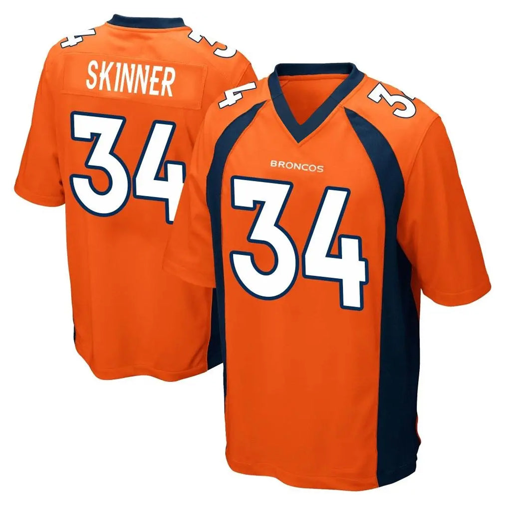 Friene D.Broncos #34 JL Skinner Player Orange Color Home Game Stitched Jerseys