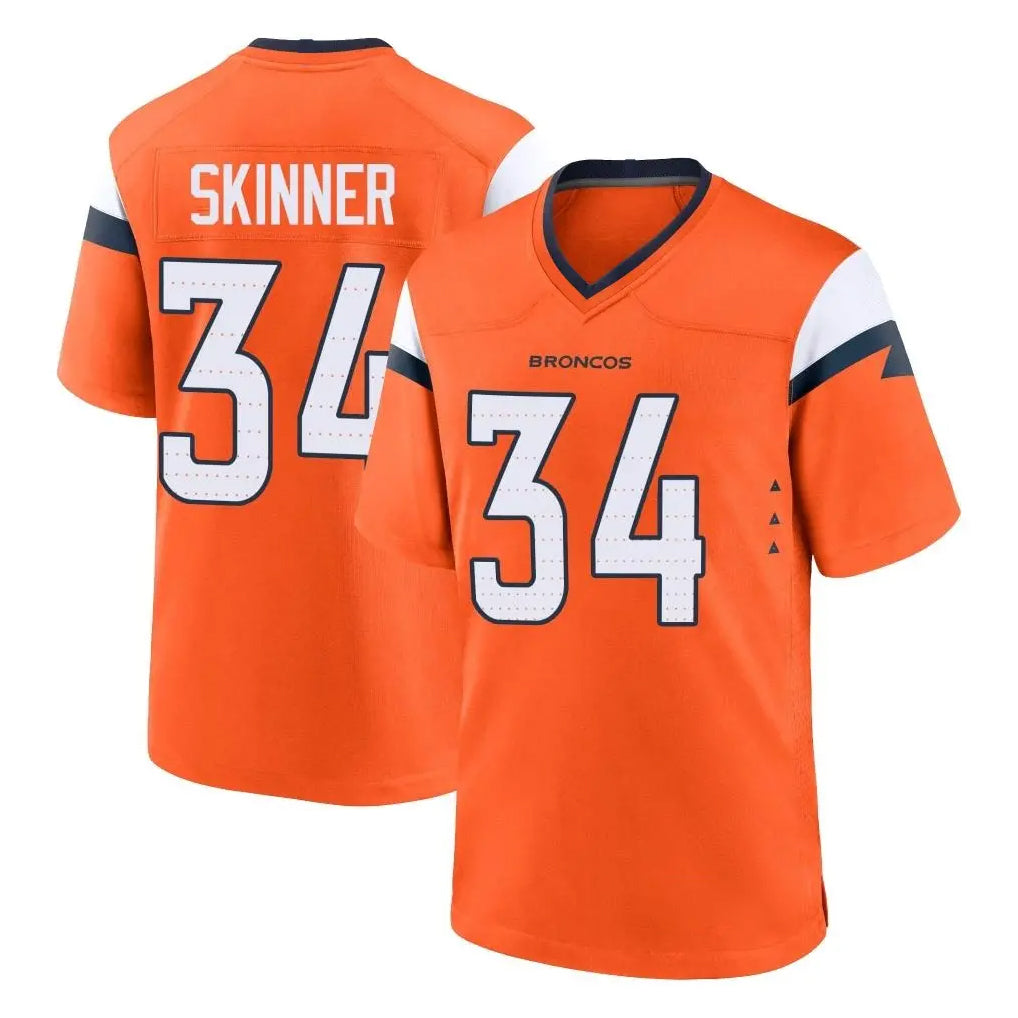 Friene D.Broncos #34 JL Skinner Player Orange Home Game Stitched Jerseys