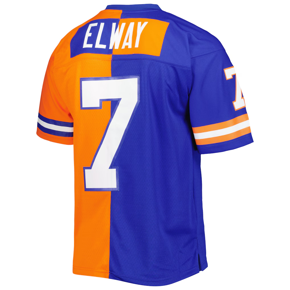 Friene D.Broncos #7 John Elway Mitchell & Ness RoyalOrange 1990 Split Legacy Replica Puhic Stitched Jerseys