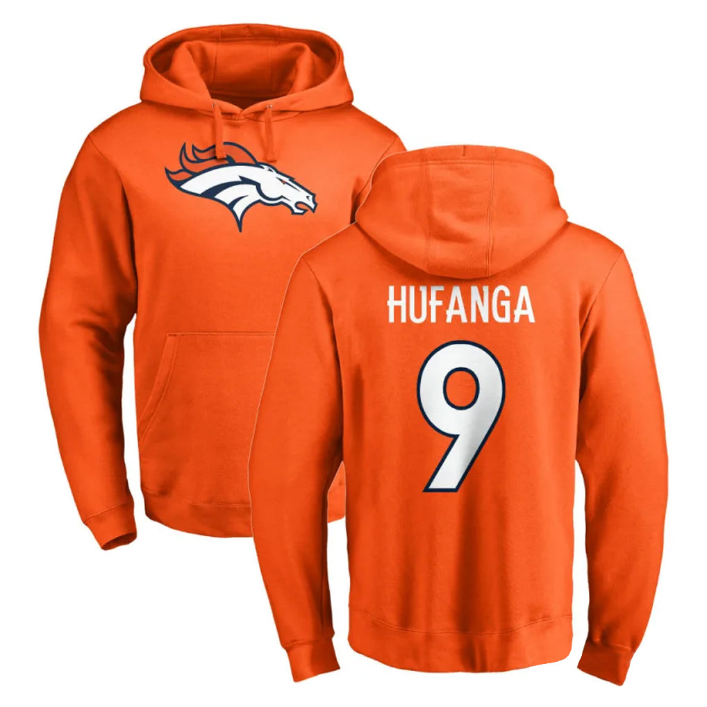Friene D.Broncos #9 Talanoa Hufanga Player Orange Pullover Hoodie Limited Stitched Jerseys
