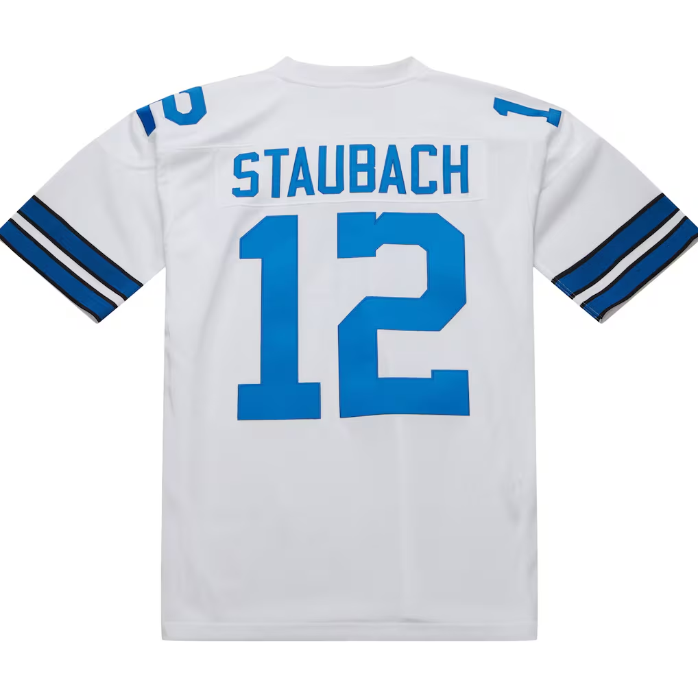 Friene D.Cowboys 1975 #12 Roger Staubach Mitchell & Ness White Authentic Throwback Retired Player Puhic  Stitched Jerseys