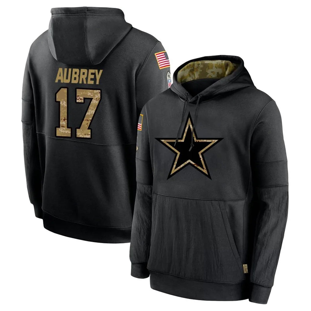 Friene D.Cowboys #17 Brandon Aubrey Player Black Salute to Service Pullover Hoodies Limited Stitched Jerseys