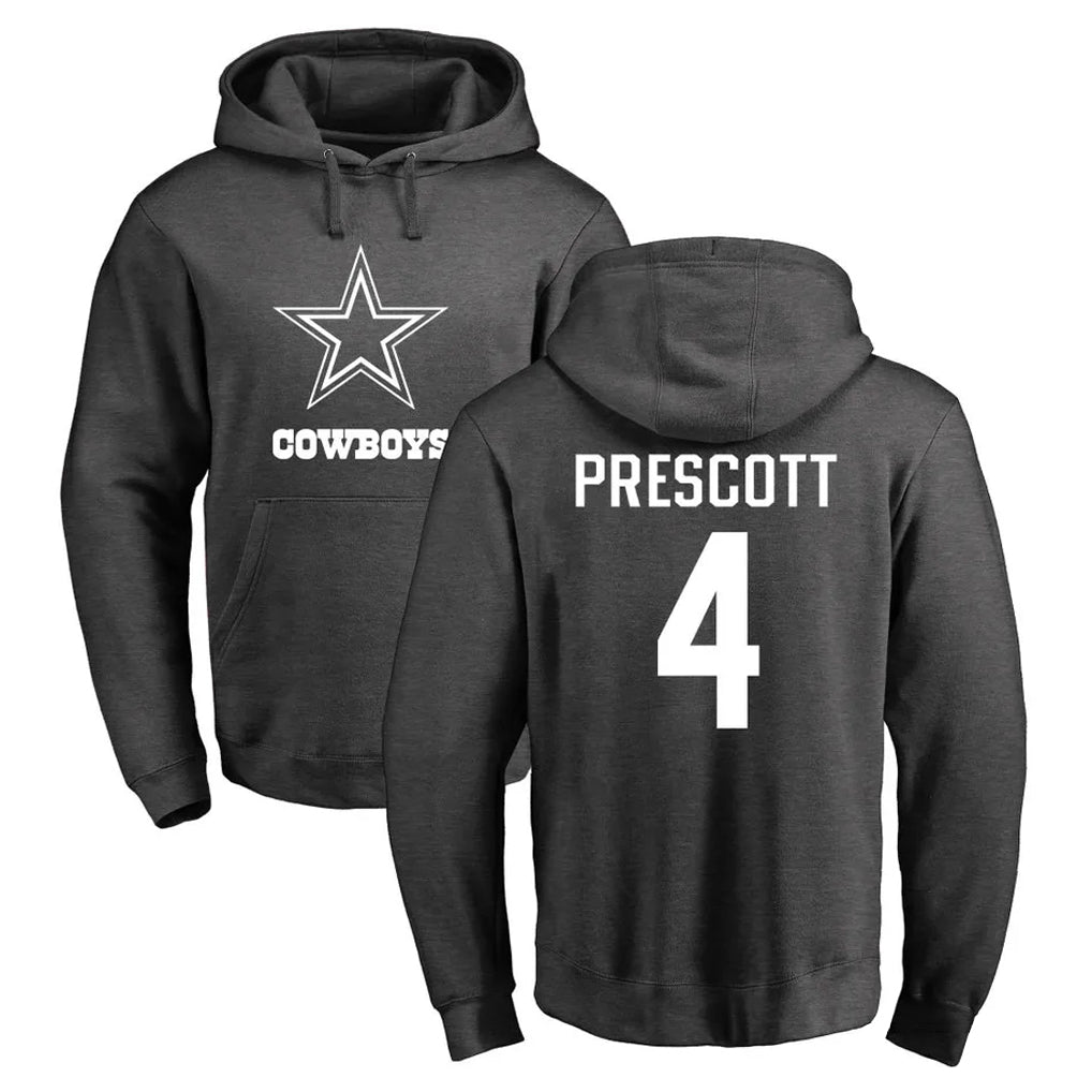 Friene D.Cowboys #4 Dak Prescott Player Ash One Color Pullover Hoodie Limited Stitched Jerseys