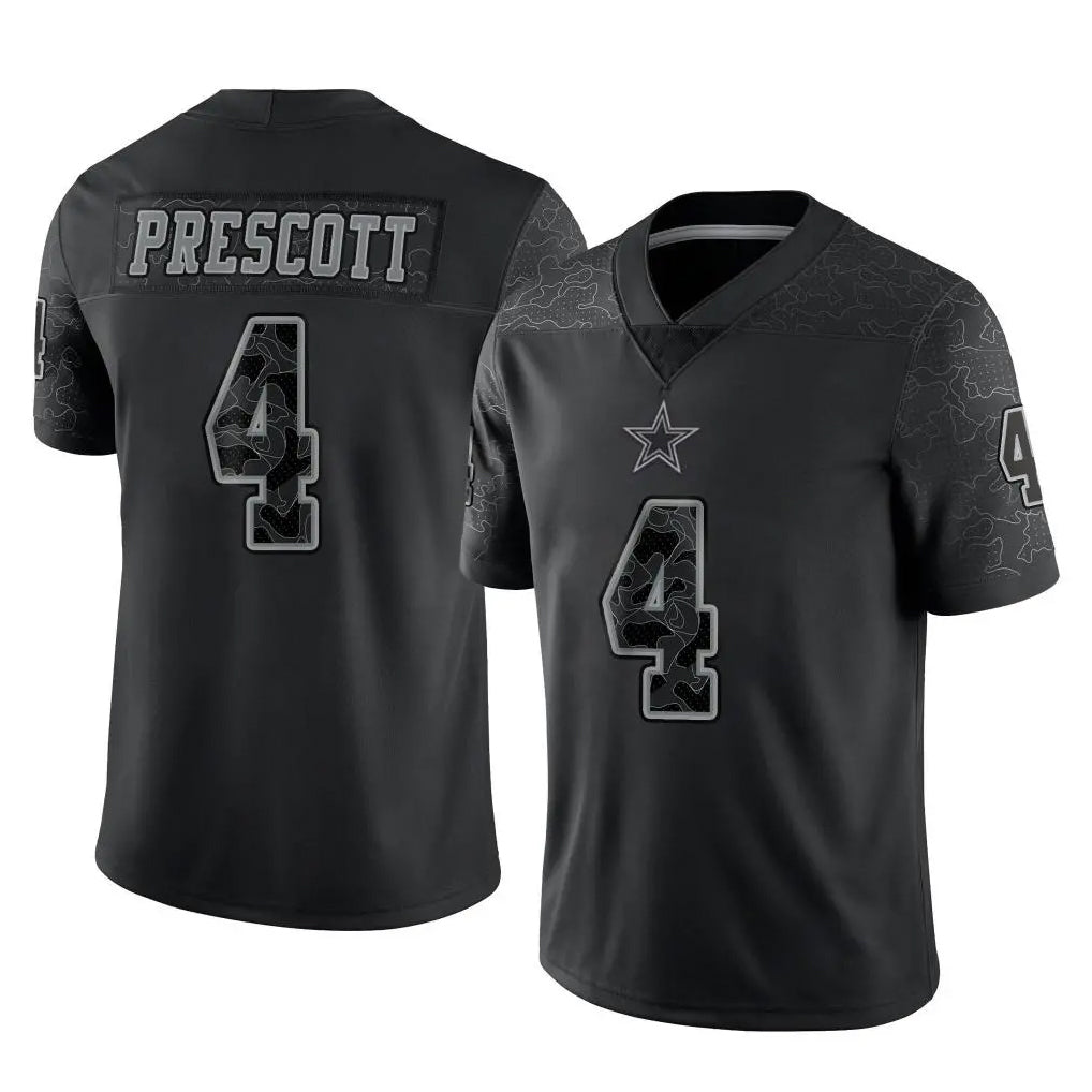 Friene D.Cowboys #4 Dak Prescott Player Black Limited Reflective Home Game Stitched Jerseys