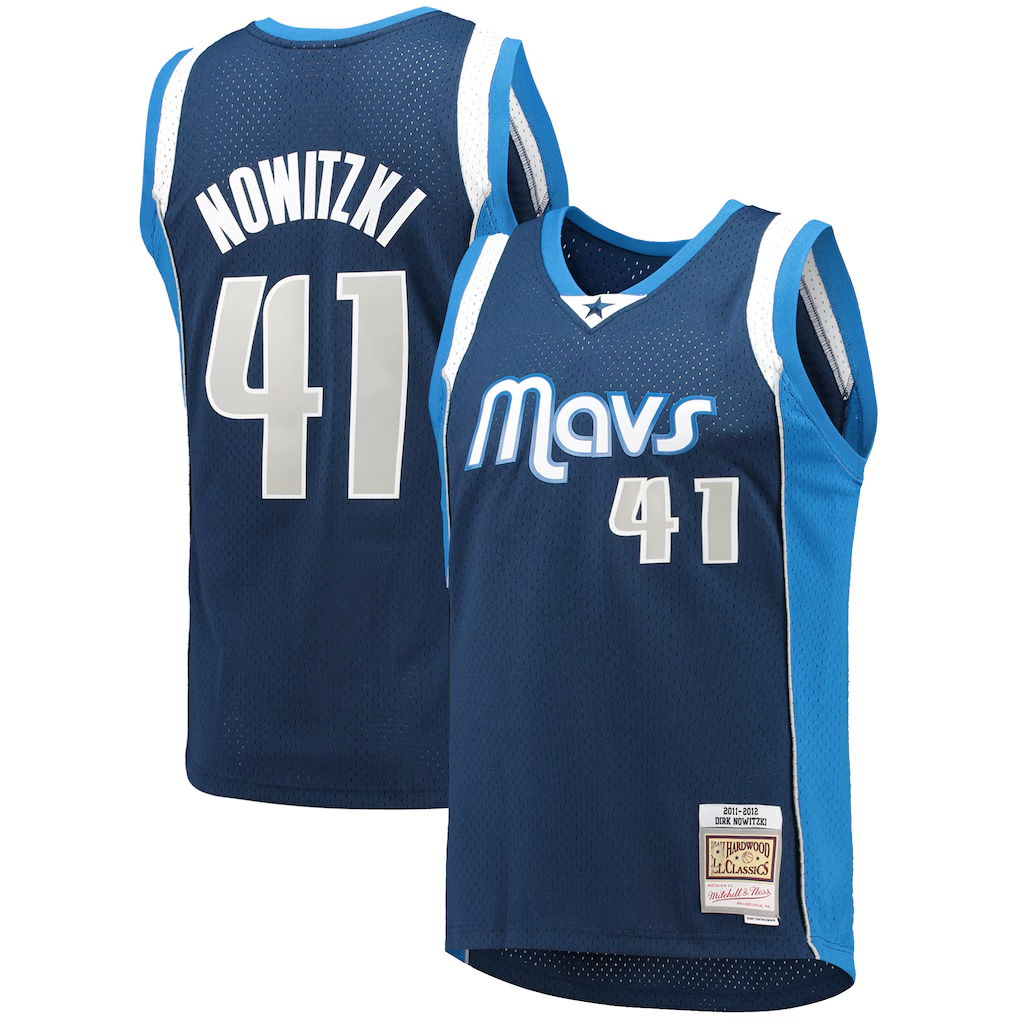 Friene D.Mavericks Mitchell & Ness #41 Dirk Nowitzki Navy Dallas Mavericks 201112 Hardwood Classics Swingman Stitched Jerseys