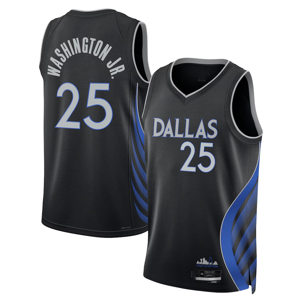 Friene D.Mavericks #25 P.J. Washington Jr. Black 202526 City Edition Swingman Stitched Jerseys