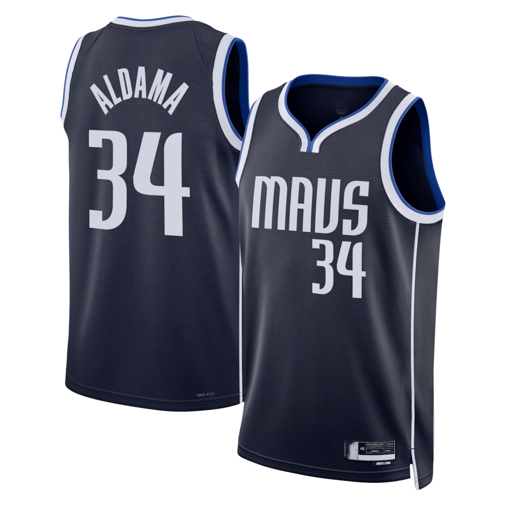 Friene D.Mavericks #34 Santi Aldama Navy Statement Edition Swingman Stitched Jerseys