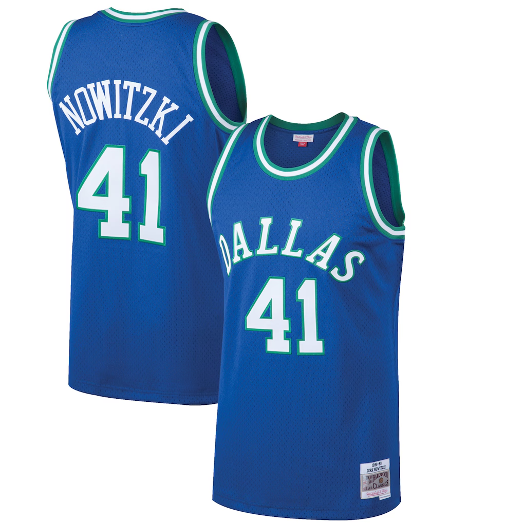Friene D.Mavericks #41 Dirk Nowitzki Mitchell & Ness Blue 199899 Hardwood Classics Swingman Jerseys