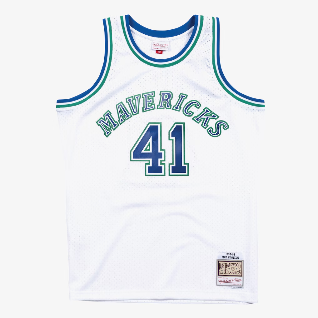 Friene D.Mavericks #41 Dirk Nowitzki Mitchell & Ness White 1998-99 Hardwood Classics Swingman Stitched Jerseys