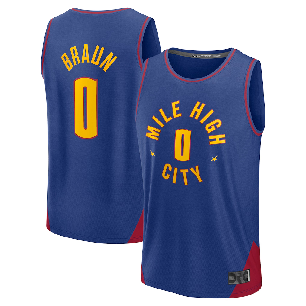 Friene D.Nuggets #0 Christian Braun Blue Fast Break Replica Player Jerseys - Statement Edition