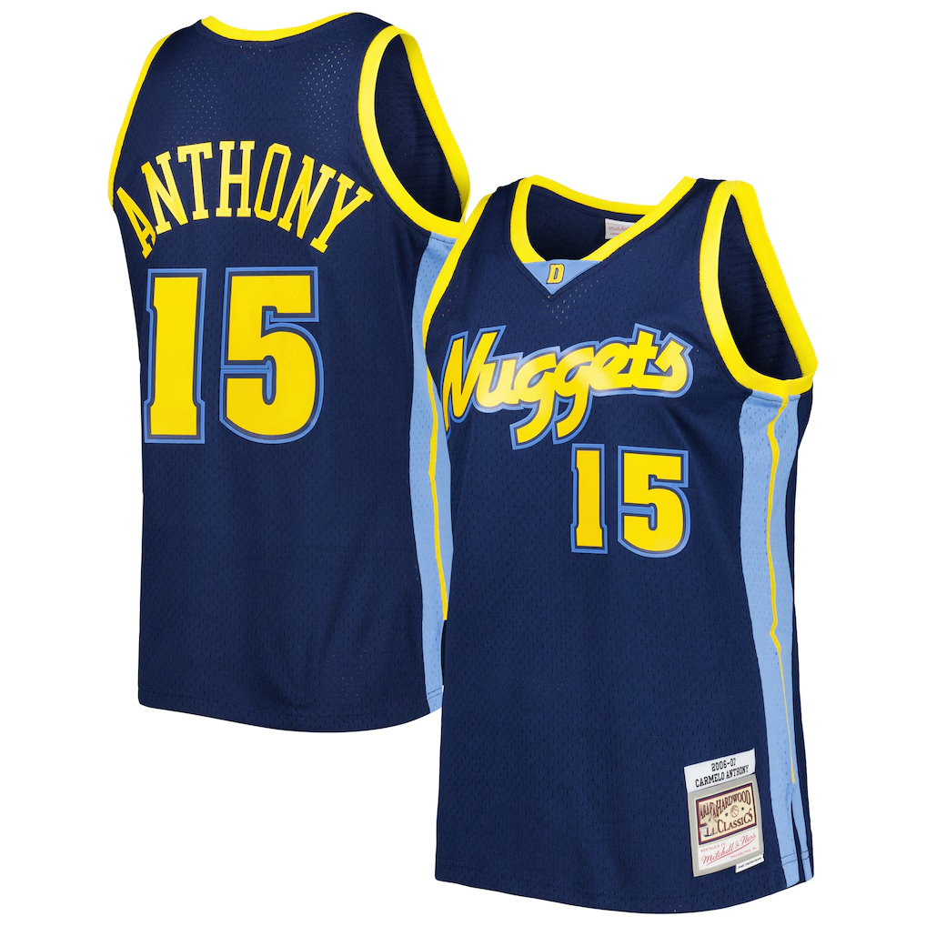 Friene D.Nuggets #15 Carmelo Anthony Mitchell & Ness Navy Hardwood Classics Swingman Jerseys