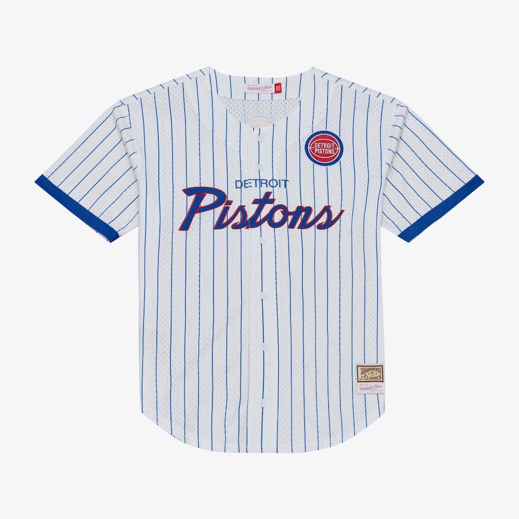 Friene D.Pistons Mitchell & Ness White Head Coach Pinstripe Mesh Full-Button Baseball Jerseys