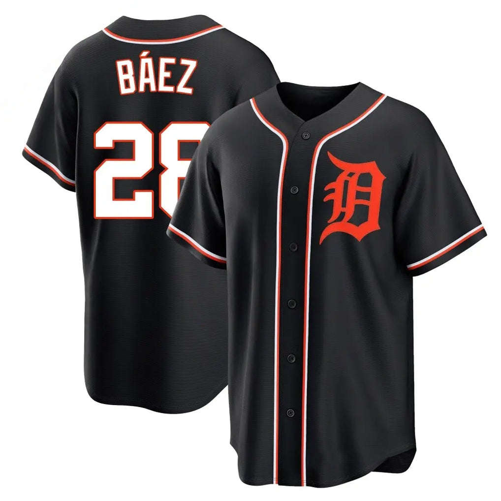 Friene  D.Tigers #28 Javier B¨¢ez Player Black Fashion Out Home Game Stitched Jerseys