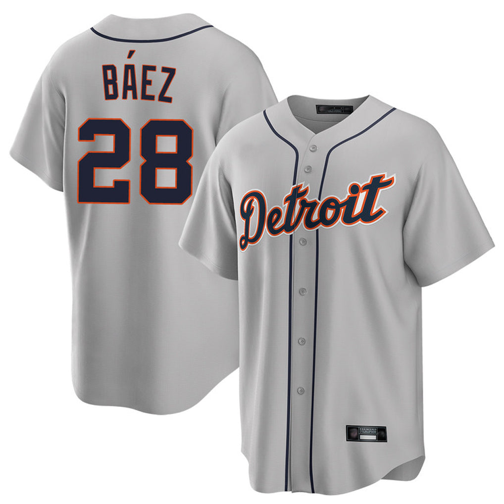 Friene  D.Tigers #28 Javier B¨¢ez Player Gray Home Game Stitched Jerseys