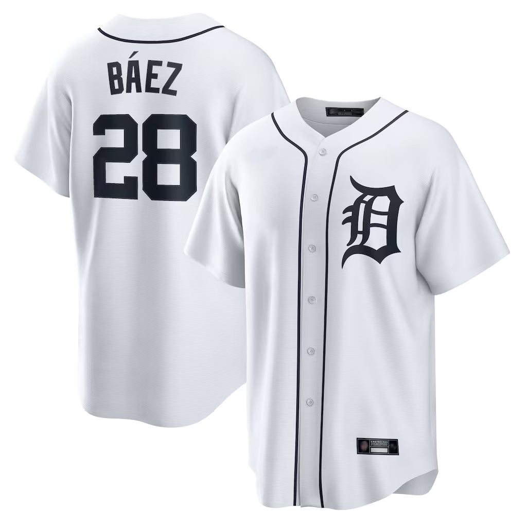 Friene  D.Tigers #28 Javier B¨¢ez Player White Home Game Stitched Jerseys