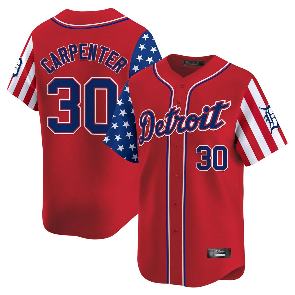 Friene  D.Tigers #30 Kerry Carpenter Player Red Independence Day Vapor Premier Limited Stitched Jerseys