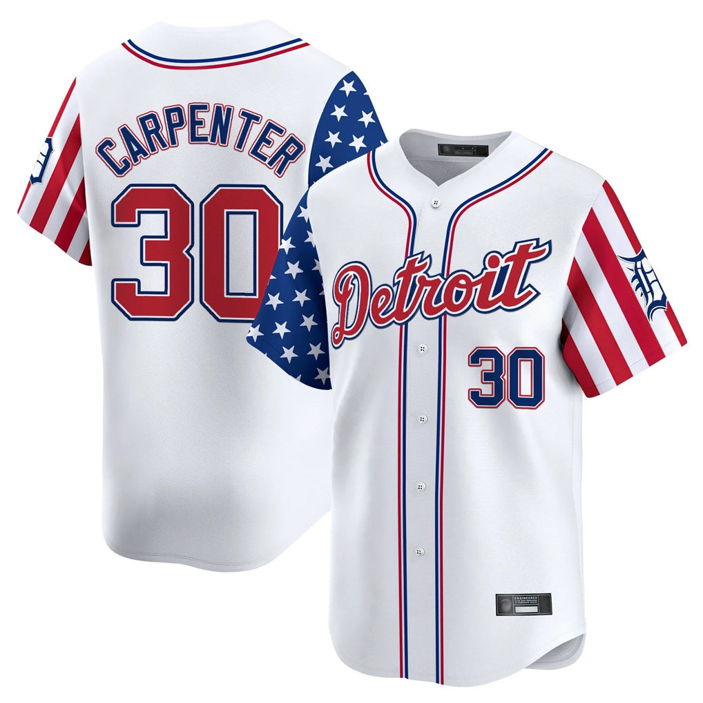 Friene  D.Tigers #30 Kerry Carpenter Player White Independence Day Vapor Premier Limited Stitched Jerseys