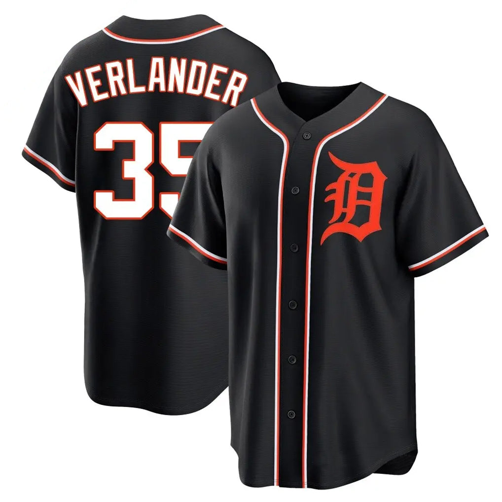 Friene D.Tigers #35 Justin Verlander Player Black Fashion Out Home Game Stitched Jerseys