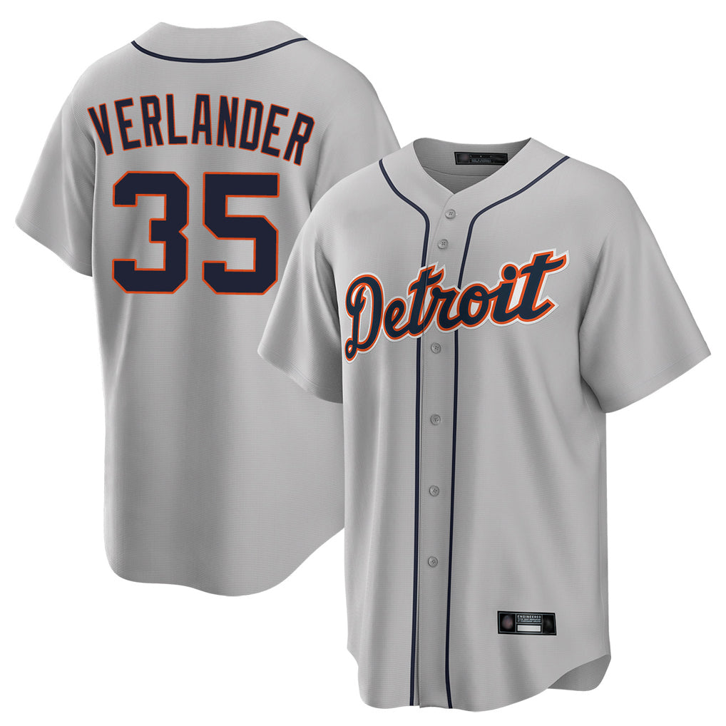 Friene D.Tigers #35 Justin Verlander Player Gray Home Game Stitched Jerseys