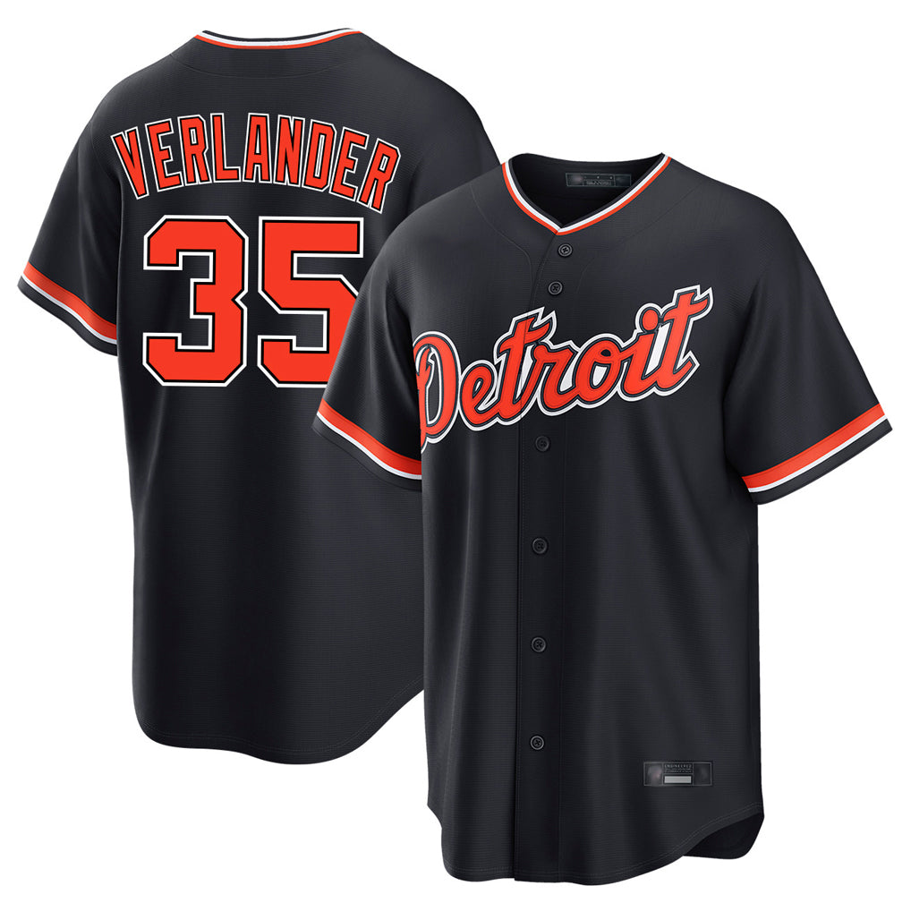 Friene D.Tigers #35 Justin Verlander Player Navy Home Game Stitched Jerseys